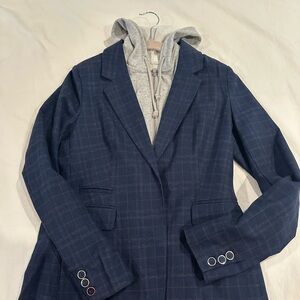 Romeo & Juliet Couture Navy Check Dickey Blazer with Gray Hoodie